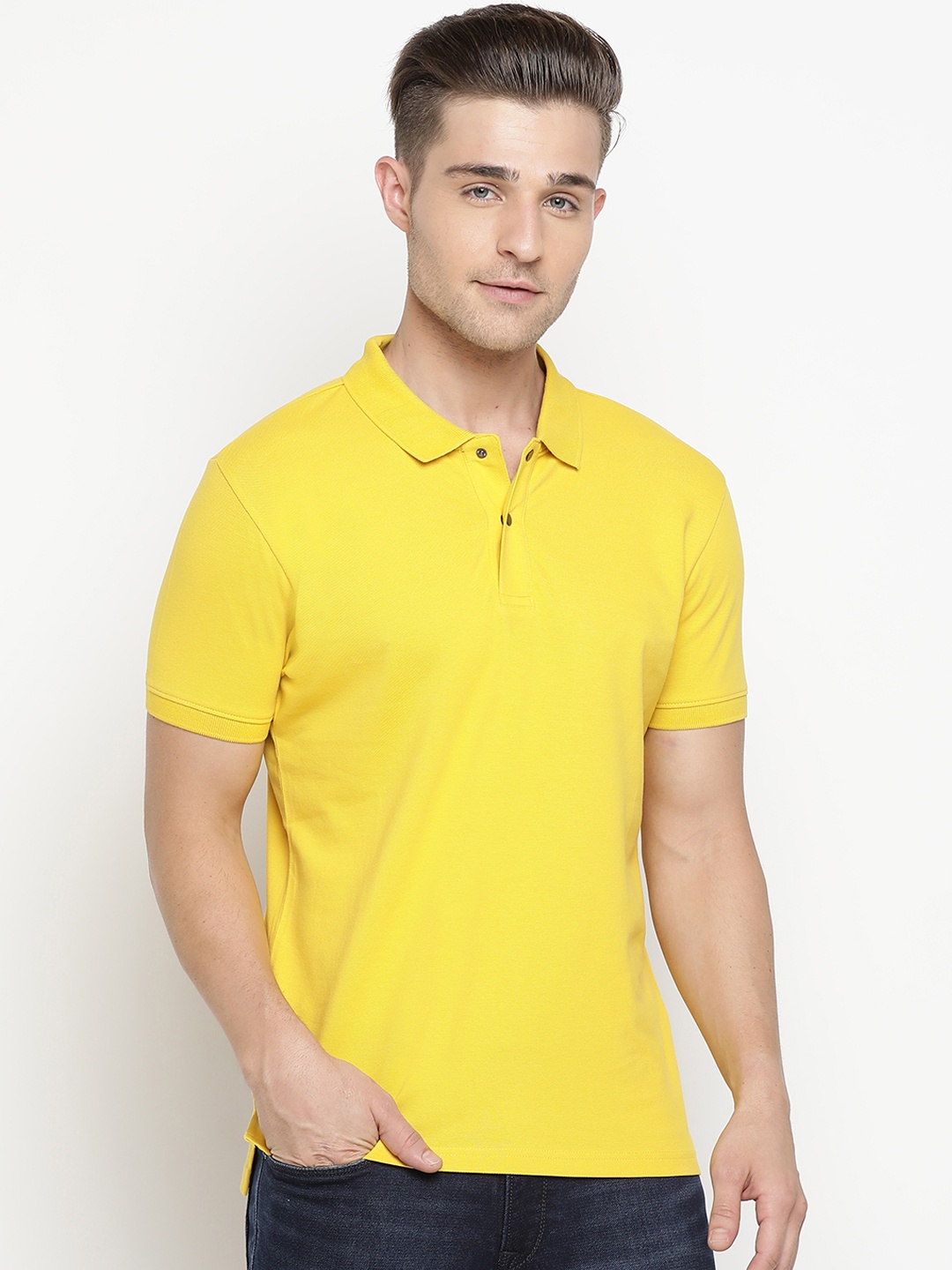 

Pepe Jeans Men Yellow Solid Polo Collar T-shirt