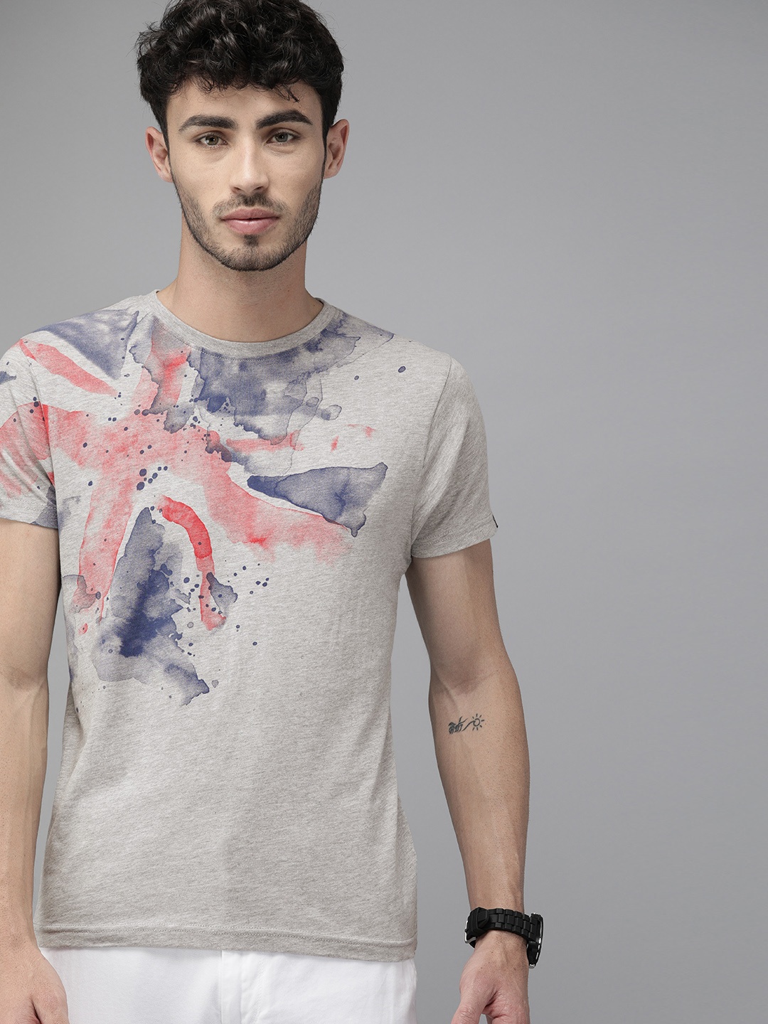 

Pepe Jeans Men Grey & Blue Dyed Round Neck T-shirt