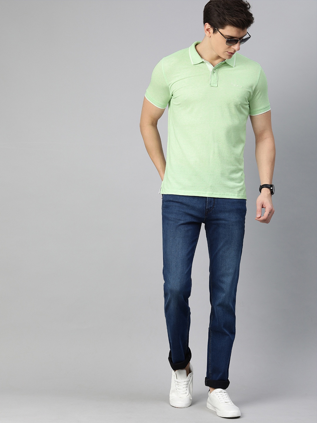 

Pepe Jeans Men Mint Green Solid Slim Fit Polo Collar T-shirt