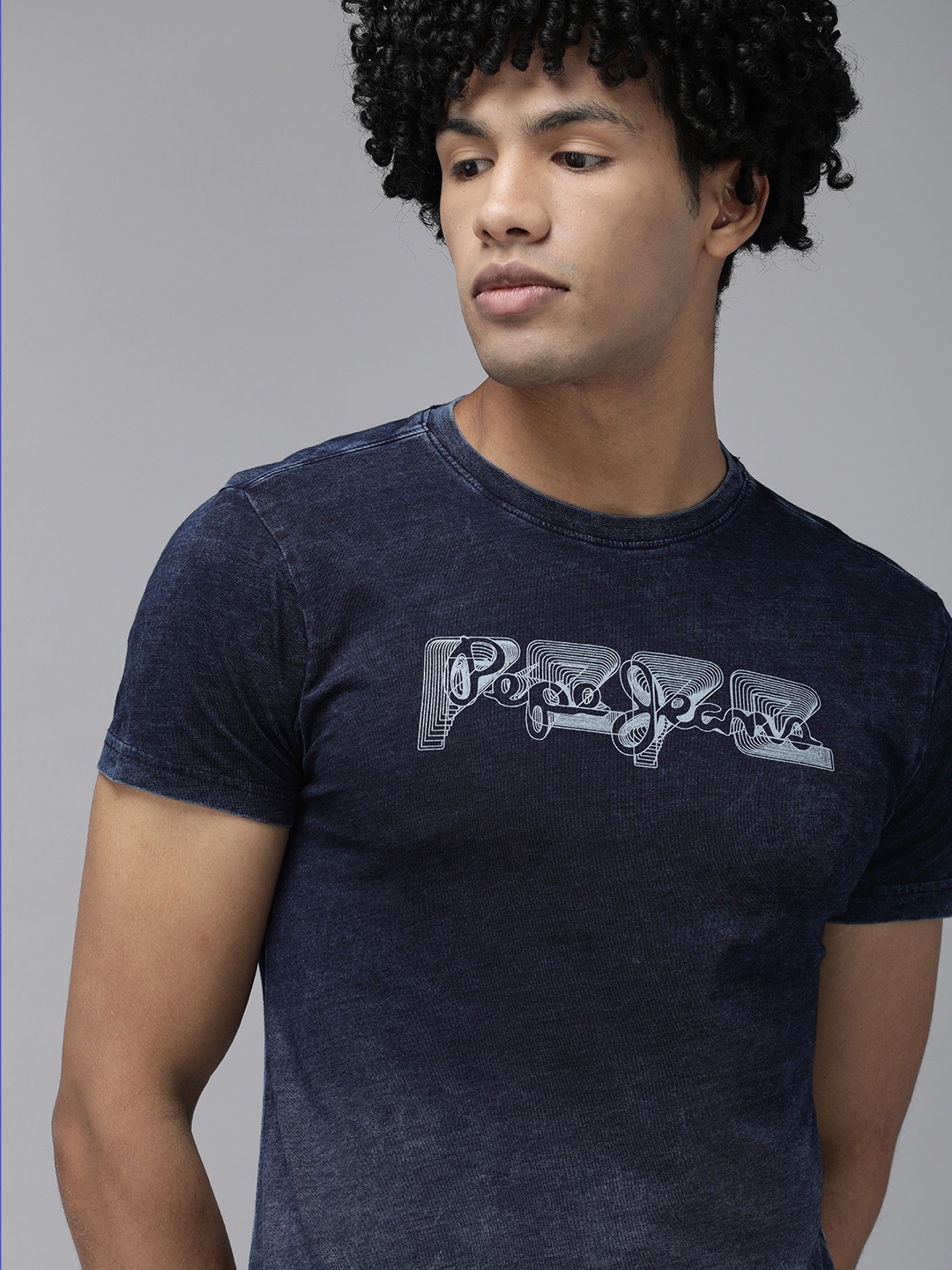 

Pepe Jeans Men Navy Blue Printed Round Neck Pure Cotton T-shirt