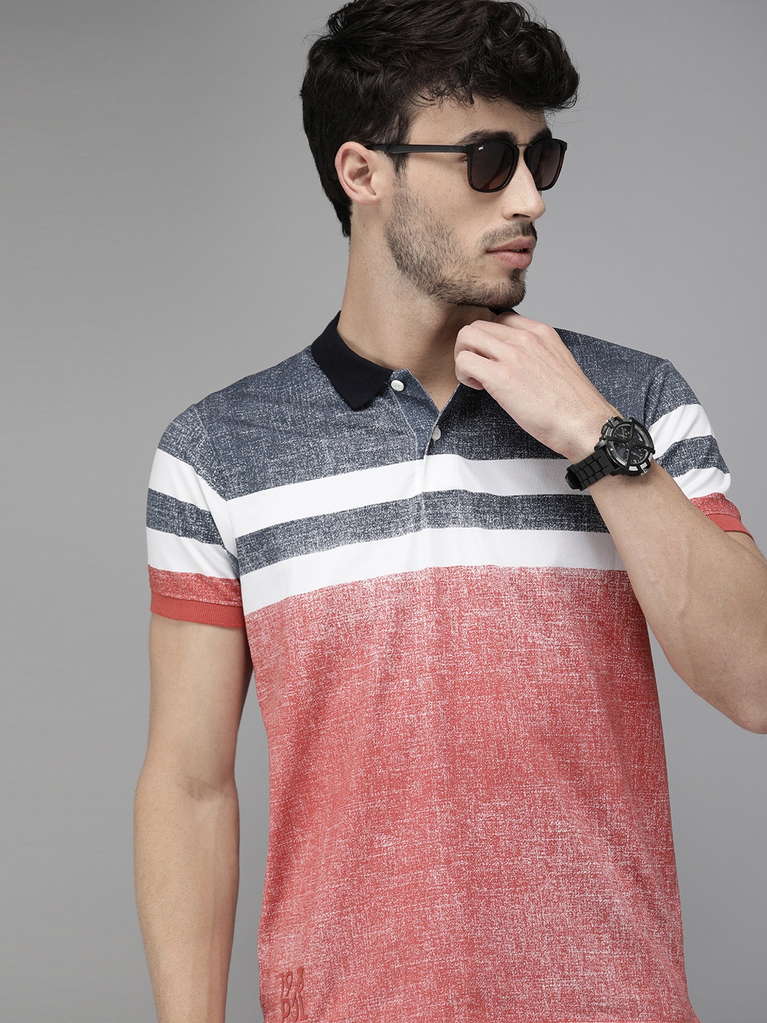 

Pepe Jeans Men Red & Charcoal Grey Colourblocked Polo Collar T-shirt