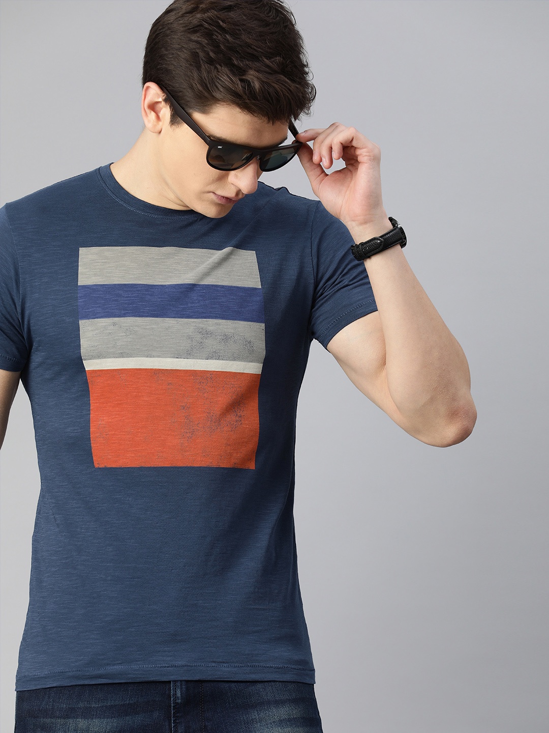 

Pepe Jeans Men Navy Blue Printed Round Neck T-shirt