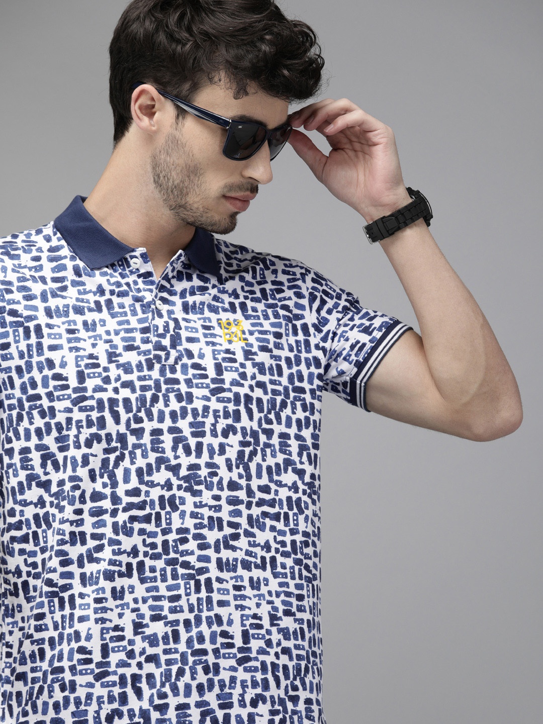 

Pepe Jeans Men Navy Blue & White Printed Upland SS Polo Collar T-shirt