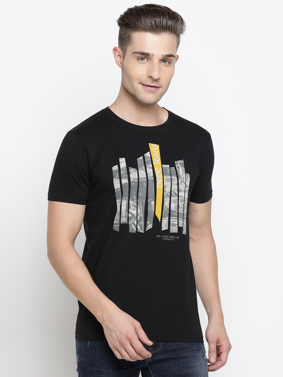 

Pepe Jeans Men Black & Grey Printed Round Neck T-shirt