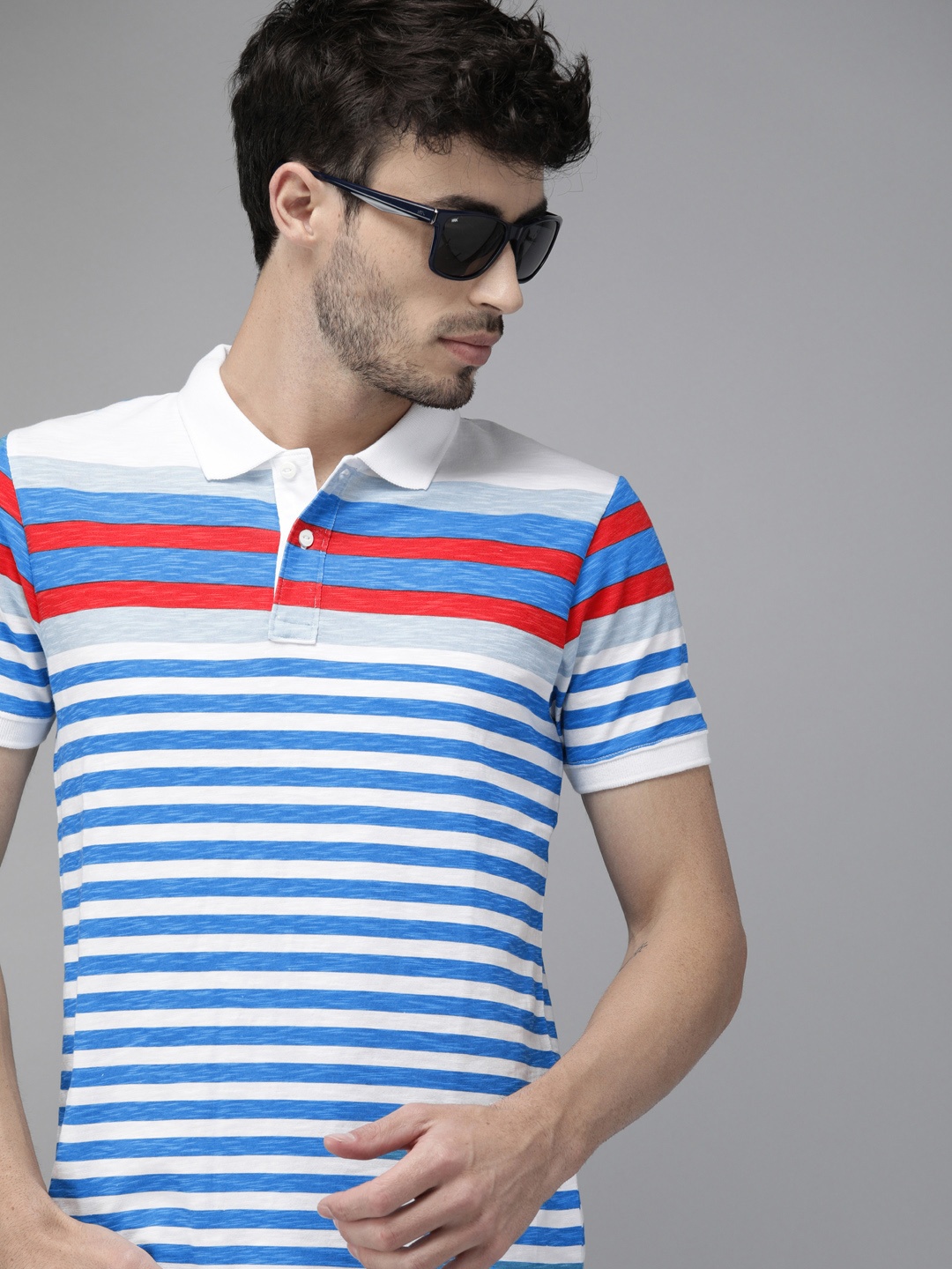 

Pepe Jeans Men Blue White Striped Austin SS Polo Collar Pure Cotton T-shirt