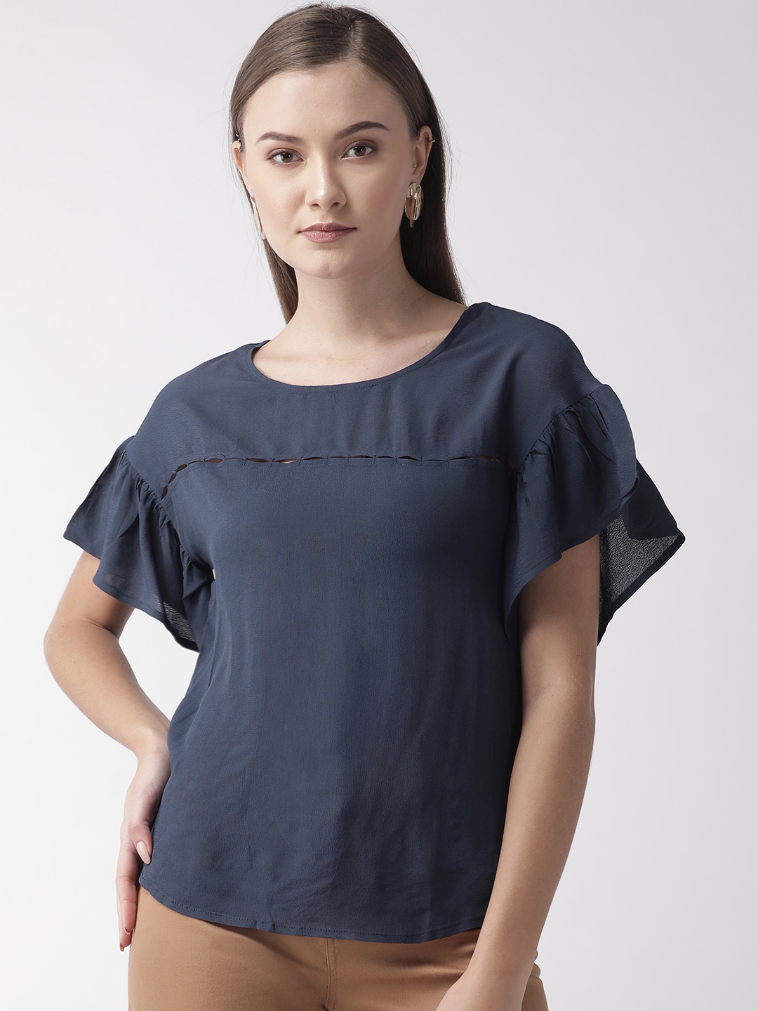 

Vaak Women Navy Blue Semi Sheer Solid Top