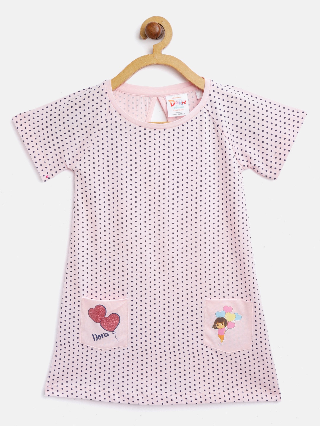 

toothless Girls Dora Pink & Navy Polka Dots Printed A-Line Dress
