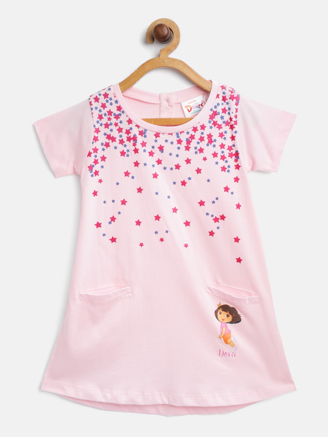 

toothless Girls Dora Pink Star Printed A-Line Dress