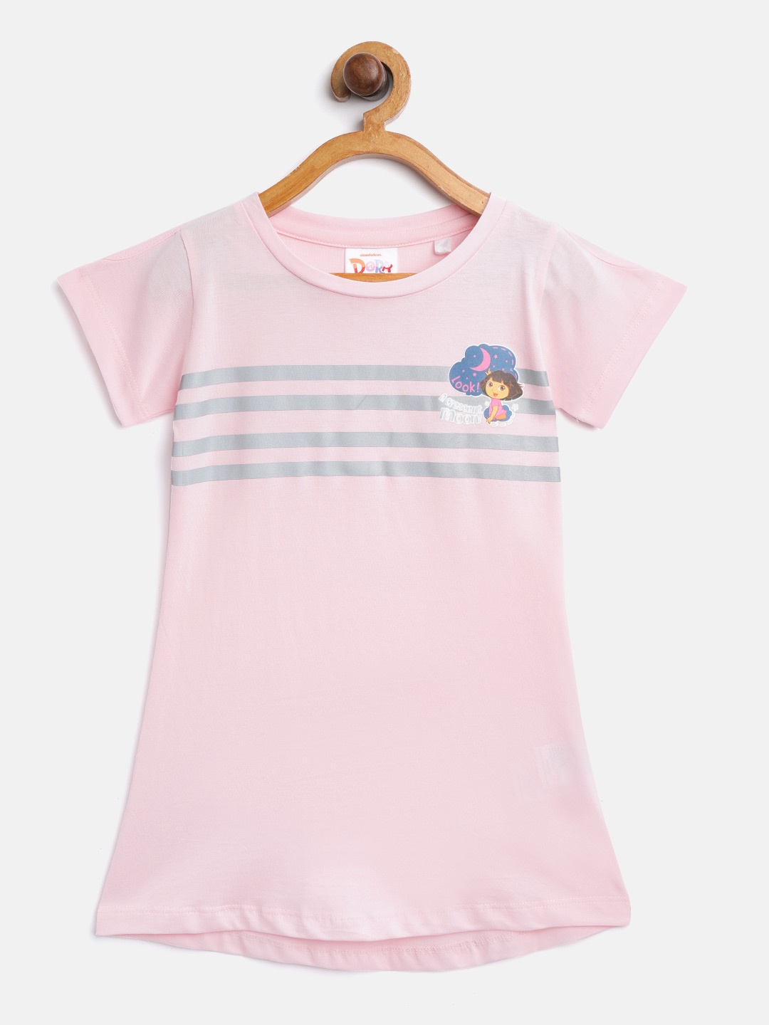 

toothless Girls Dora Pink Solid T-Shirt Dress With Striped Detail
