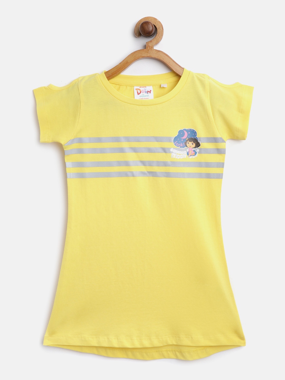 

toothless Girls Dora Yellow Solid T-Shirt Dress With Striped Detail
