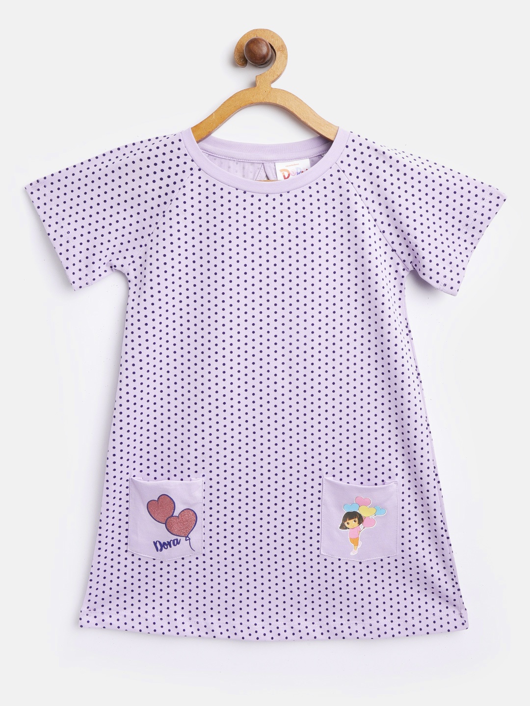 

toothless Girls Dora Purple & Navy Polka Dots Printed A-Line Dress