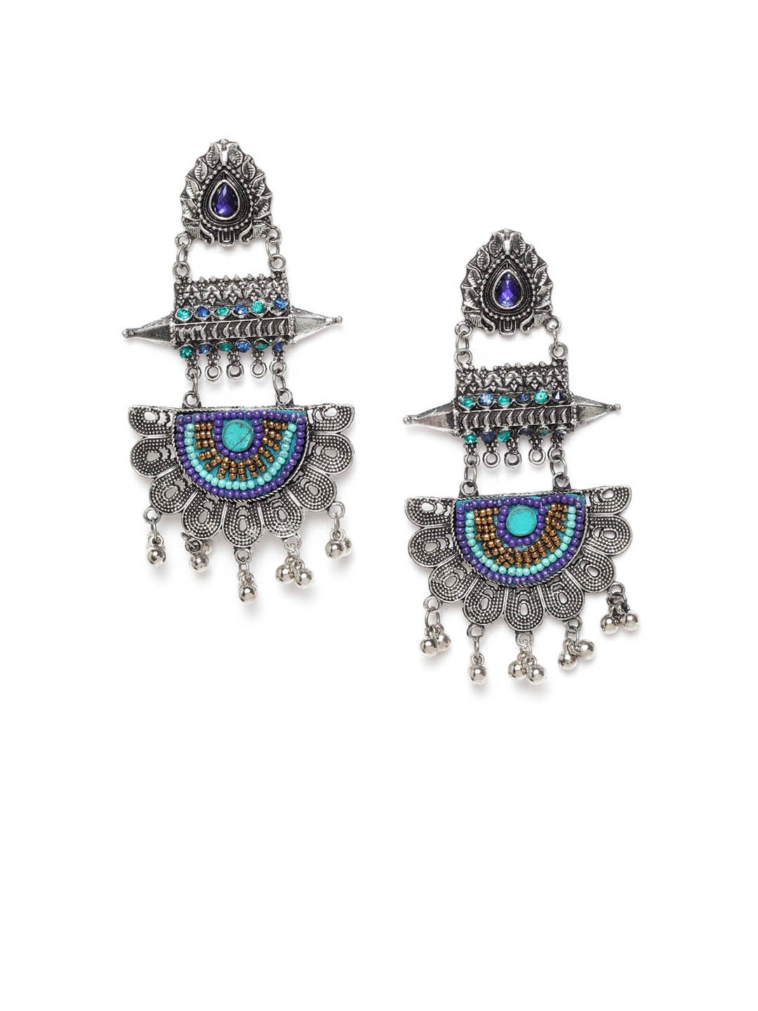 

Moedbuille Blue & Silver-Toned Afghan Brass-Plated Classic Drop Earrings