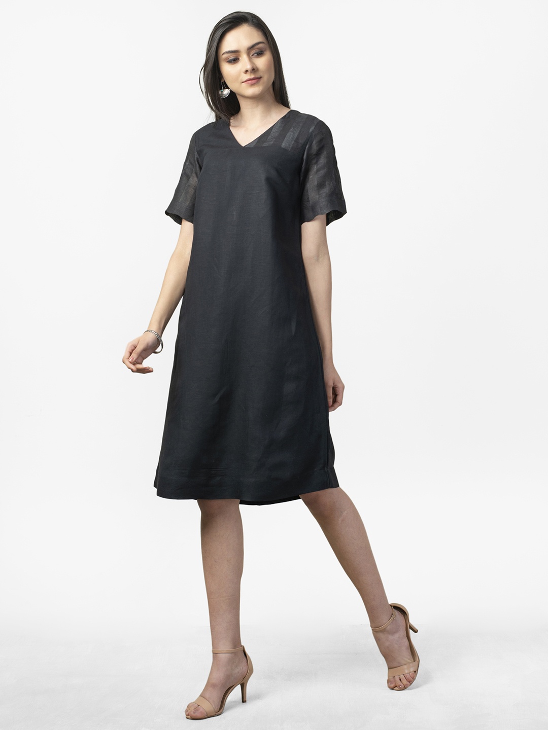 

Fabindia Women Black Solid A-Line Dress