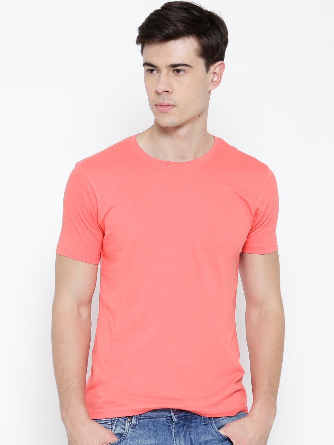 

Flying Machine Coral Pink Pure Cotton T-shirt