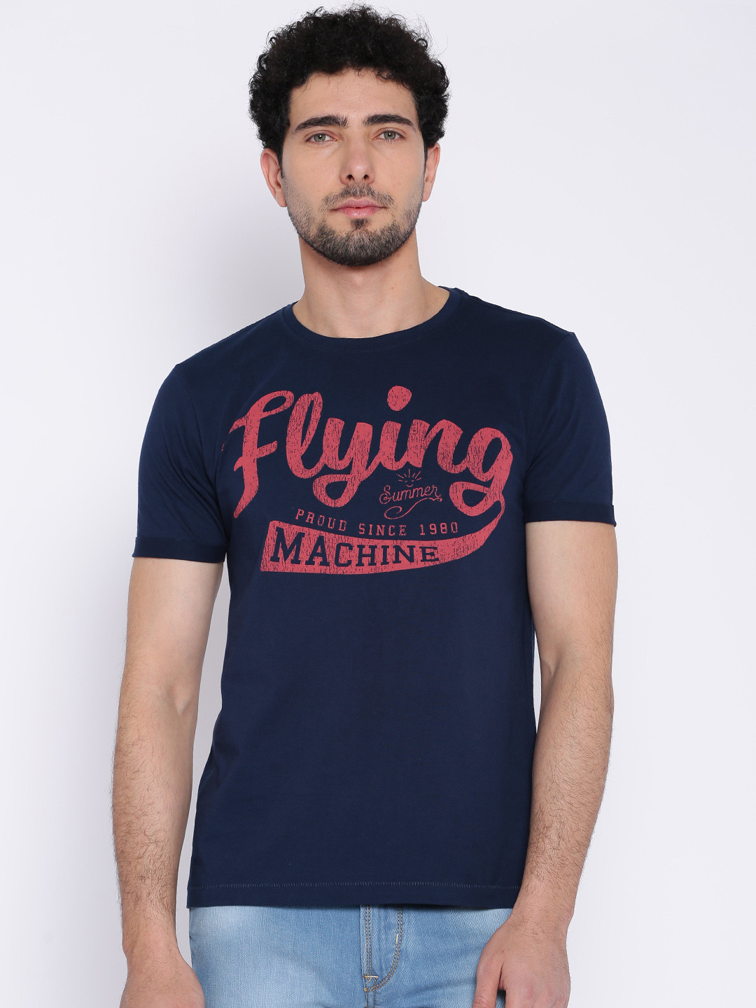 

Flying Machine Navy Printed Pure Cotton T-shirt, Navy blue