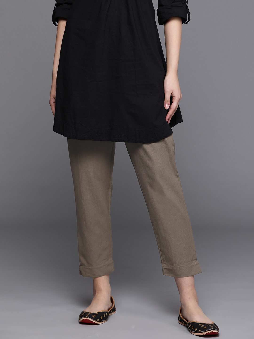 

Fabindia Women Brown Slim Fit Solid Regular Trousers