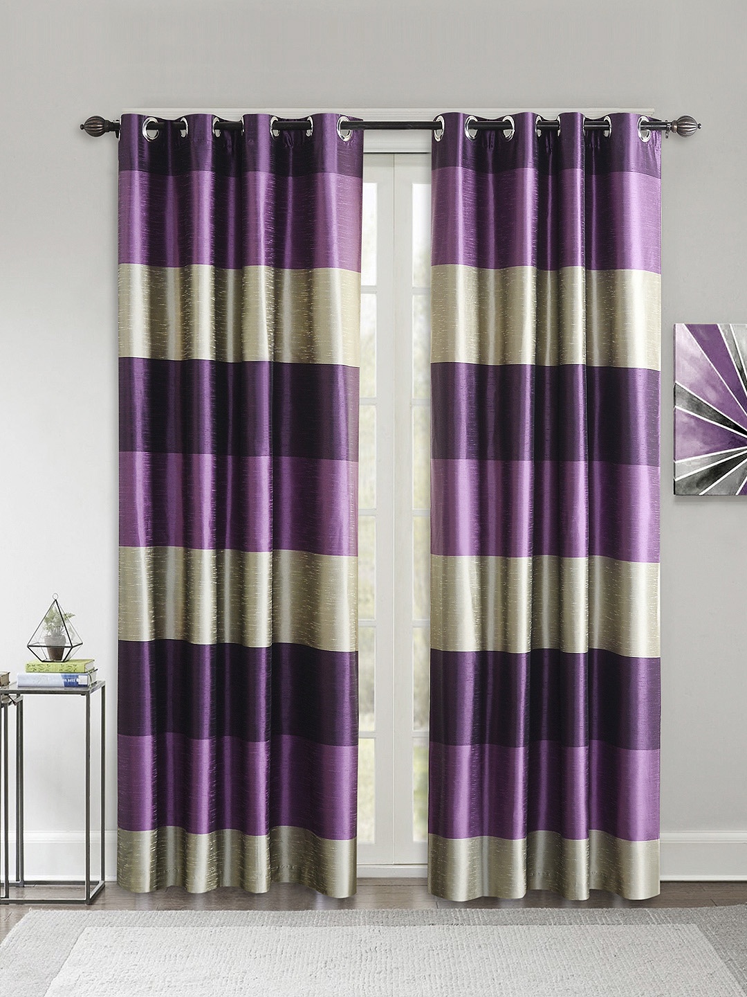 

Deco Window Purple & Silver-Toned Set of 2 Door Curtains