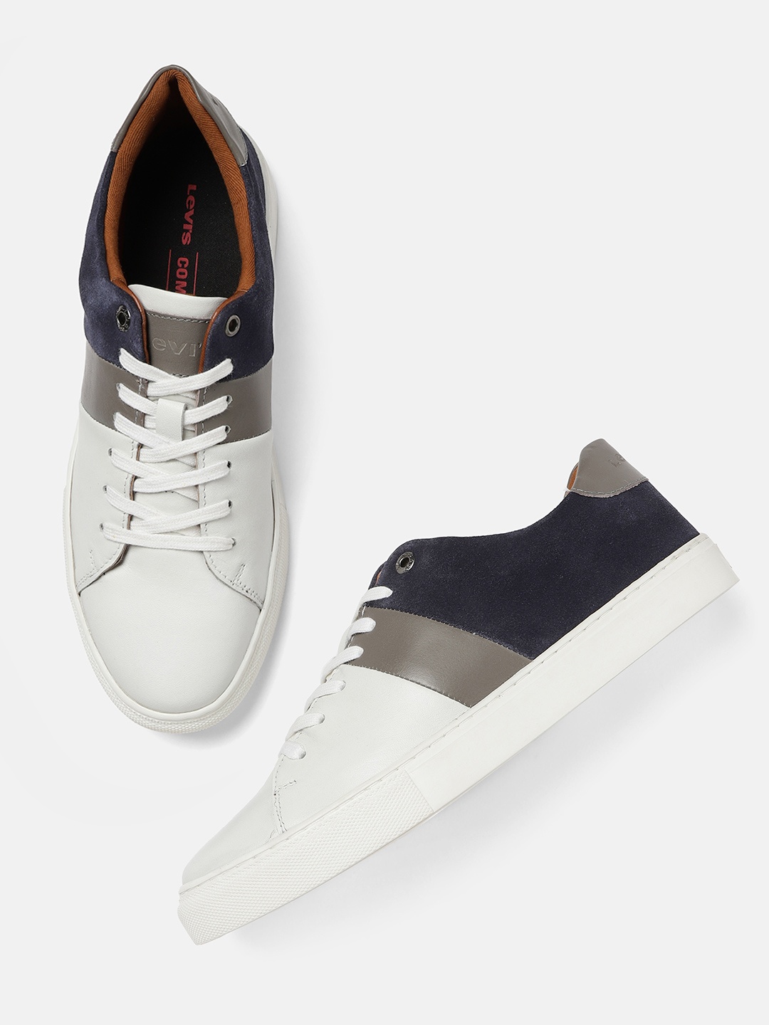 

Levis Men White & Navy Blue BERN Colourblocked Sneakers