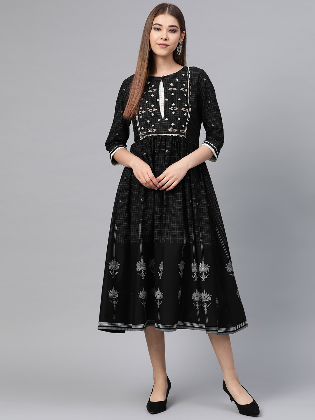

W Women Black & Grey Printed A-Line Kurta