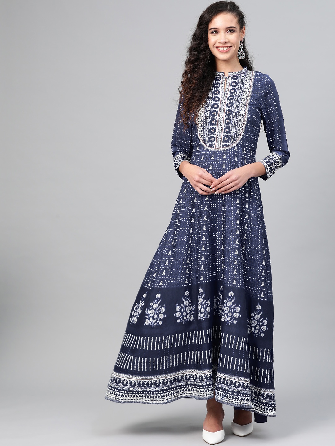 

W Women Navy Blue & Off-White Printed Maxi Dress