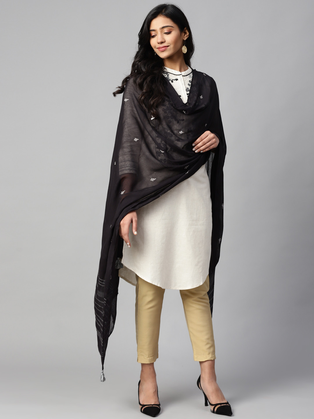

W Black Printed Dupatta