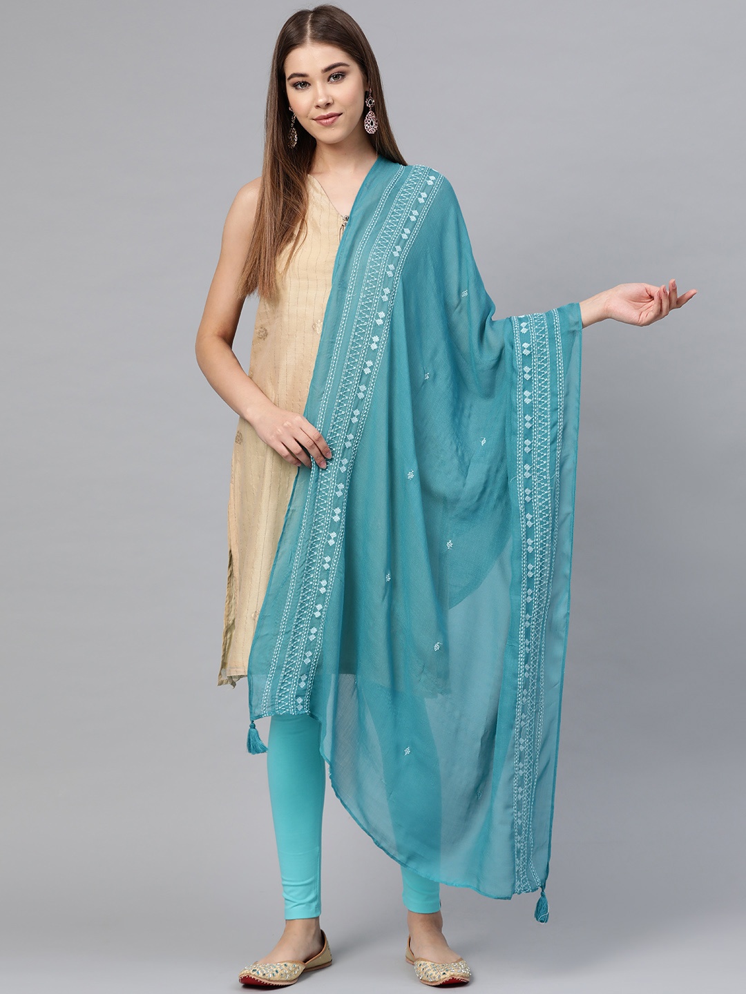 

W Teal Blue Solid Dupatta