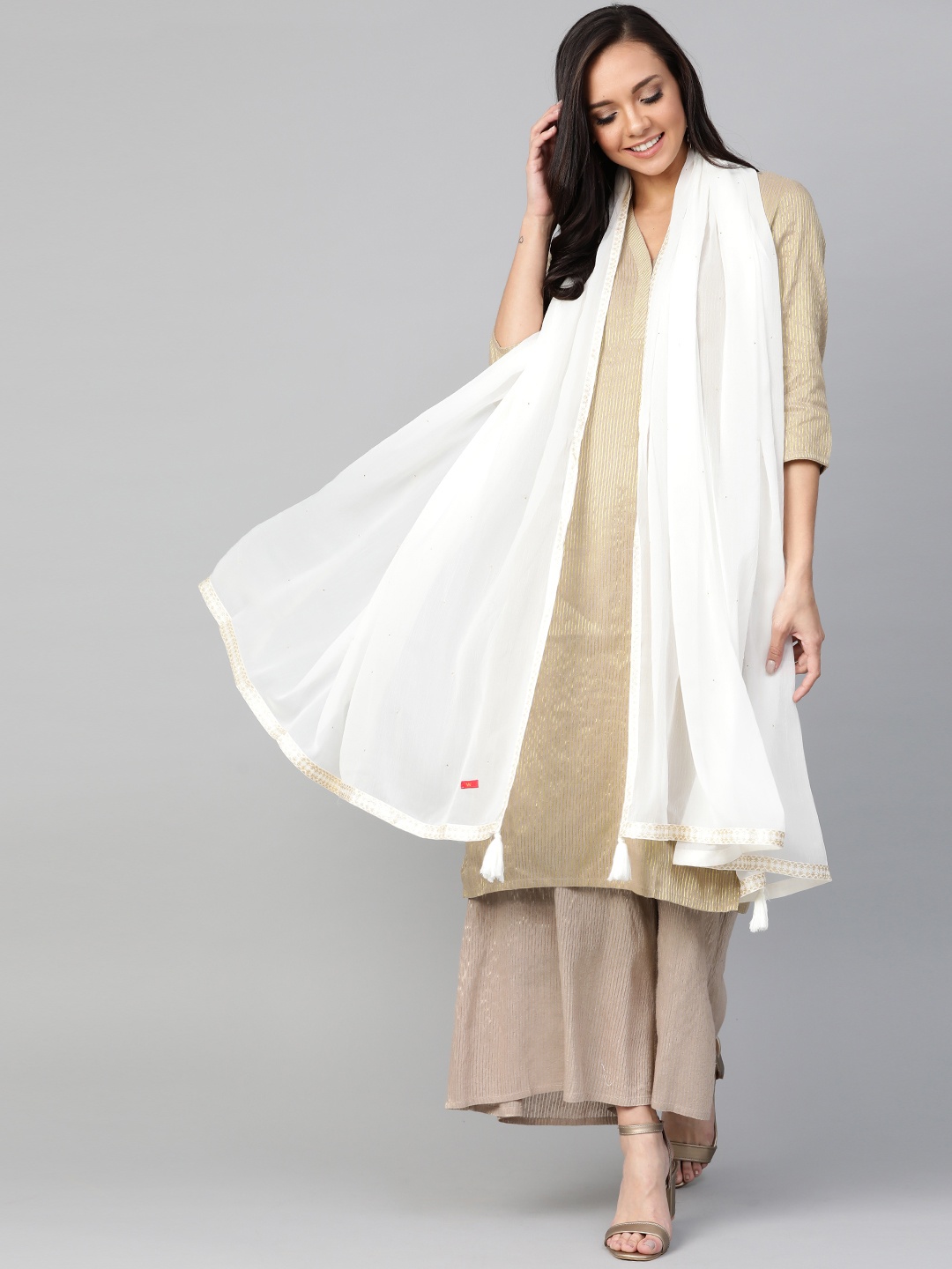 

W Women White Mukaish Work Dupatta