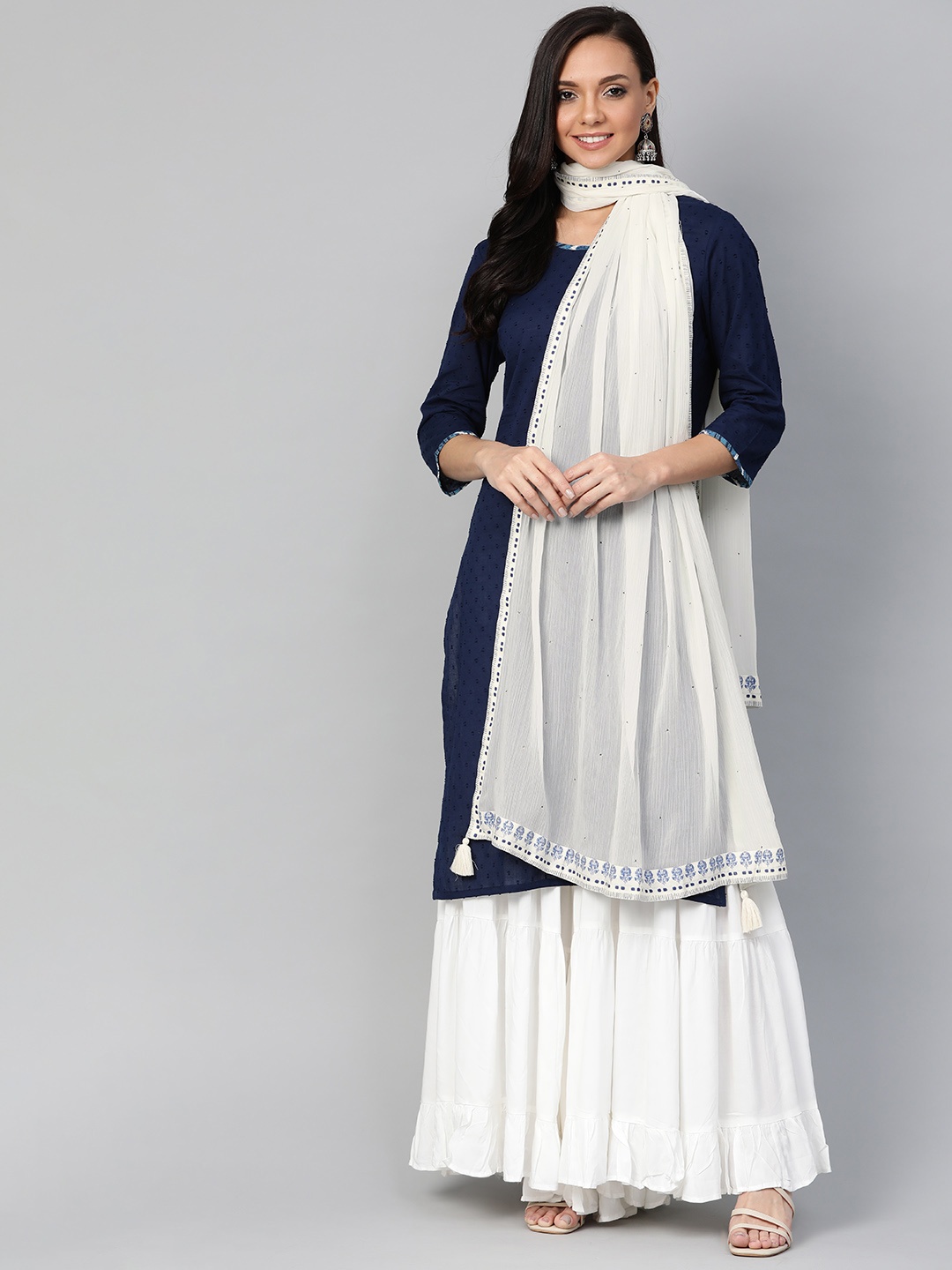 

W Women Off-White Mukaish Work Dupatta