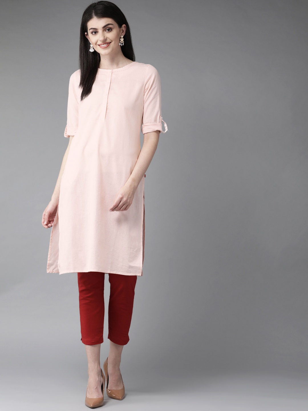 

W Women Pink Solid Straight Kurta