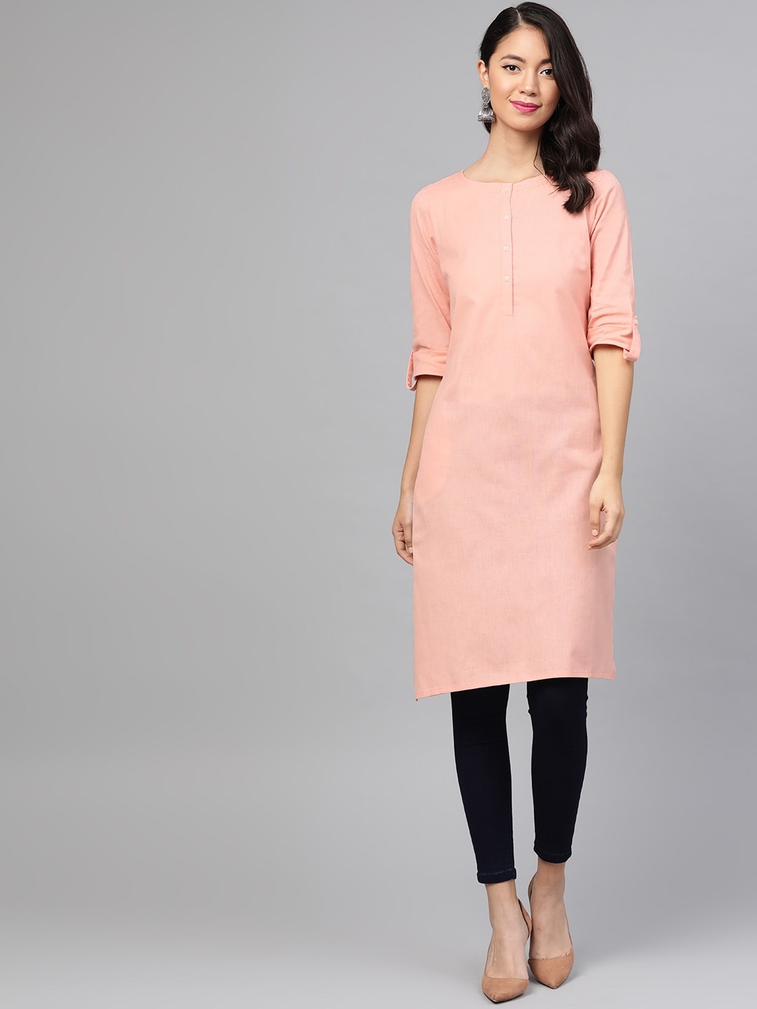 

W Straight Cotton Kurta, Peach