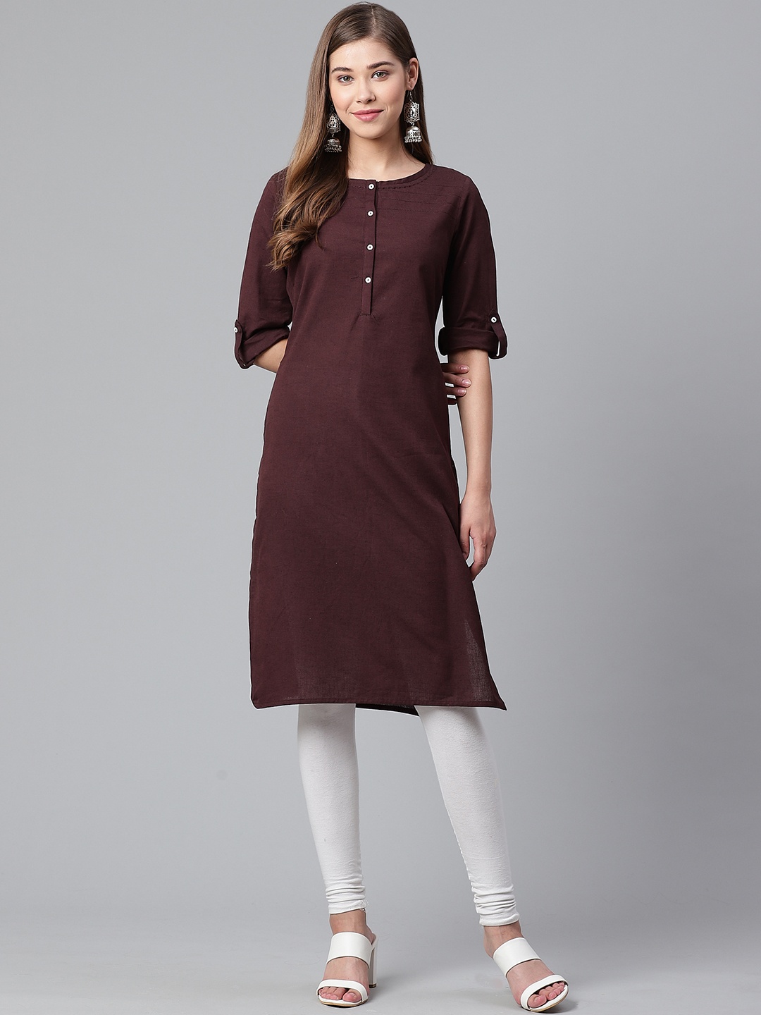 

W Women Brown Solid Straight Kurta