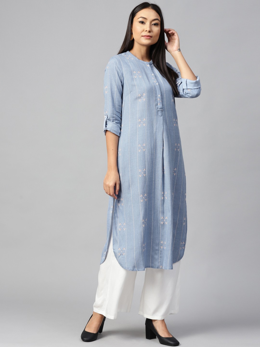 

W Women Blue & Off-White Striped Pathani Kurta