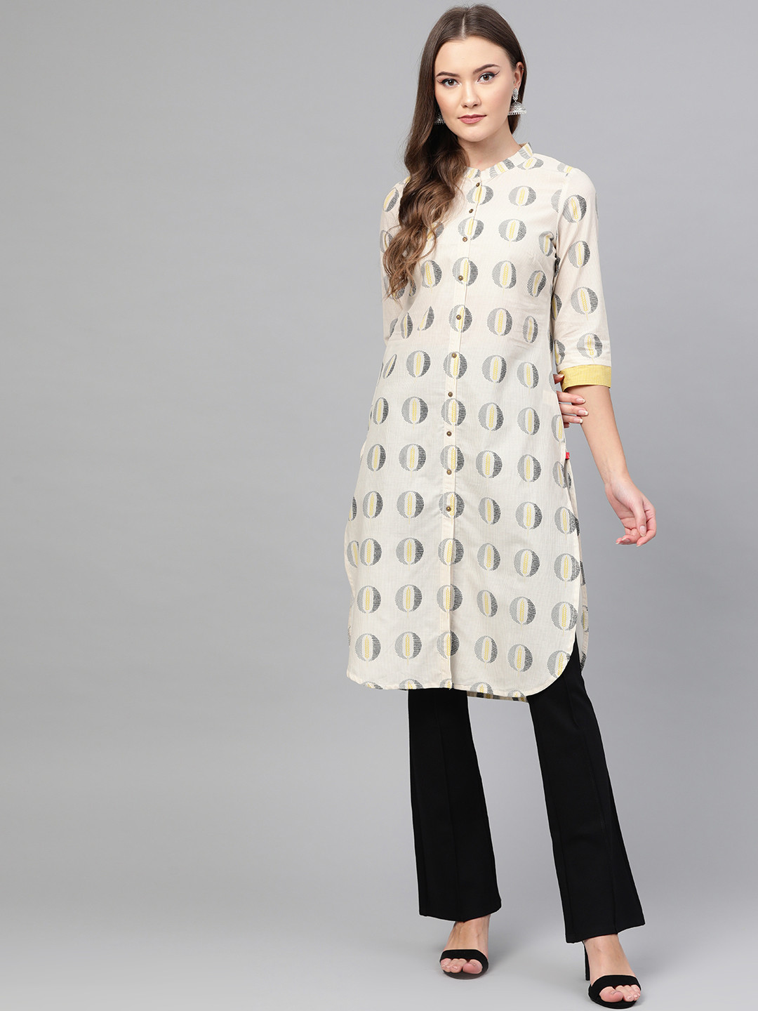 

W Women Off-White & Beige Printed Straight Kurta