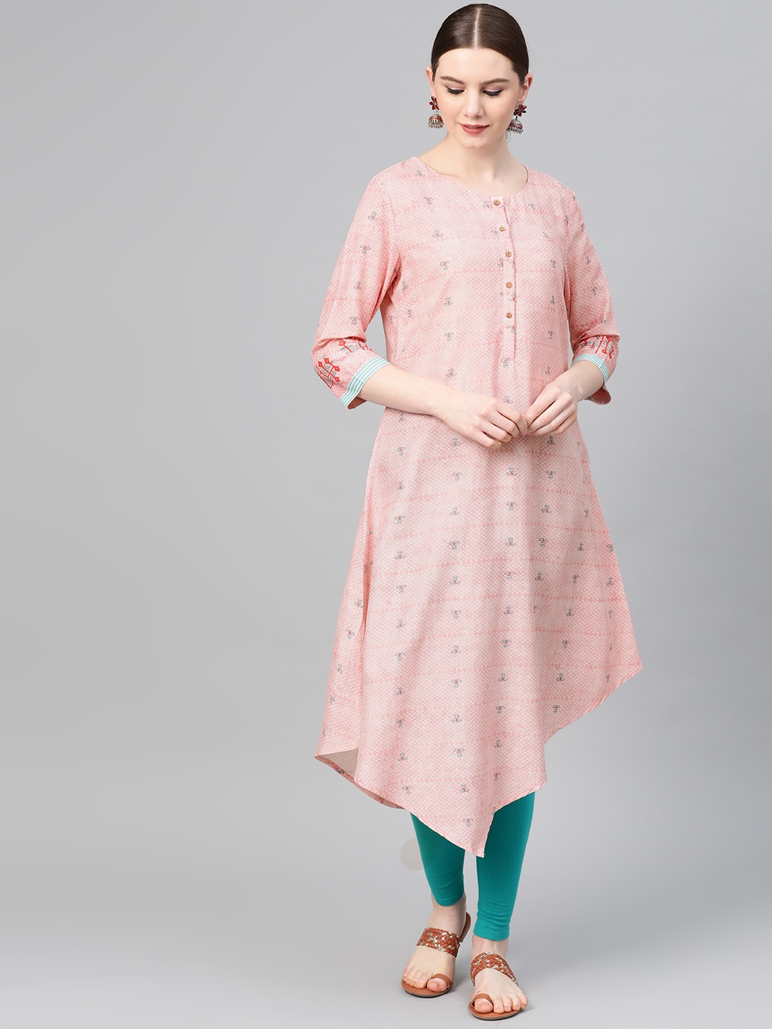 

W Women Pink & Off-White Printed A-Line Kurta