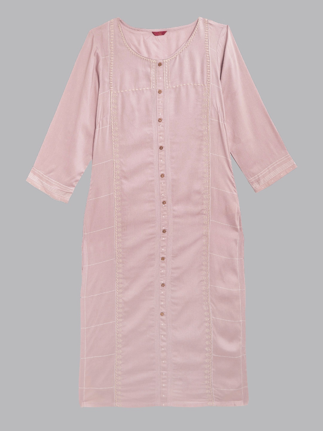

W Women Dusty Pink Ethnic Motifs Embroidered Thread Work Detail Straight Kurta