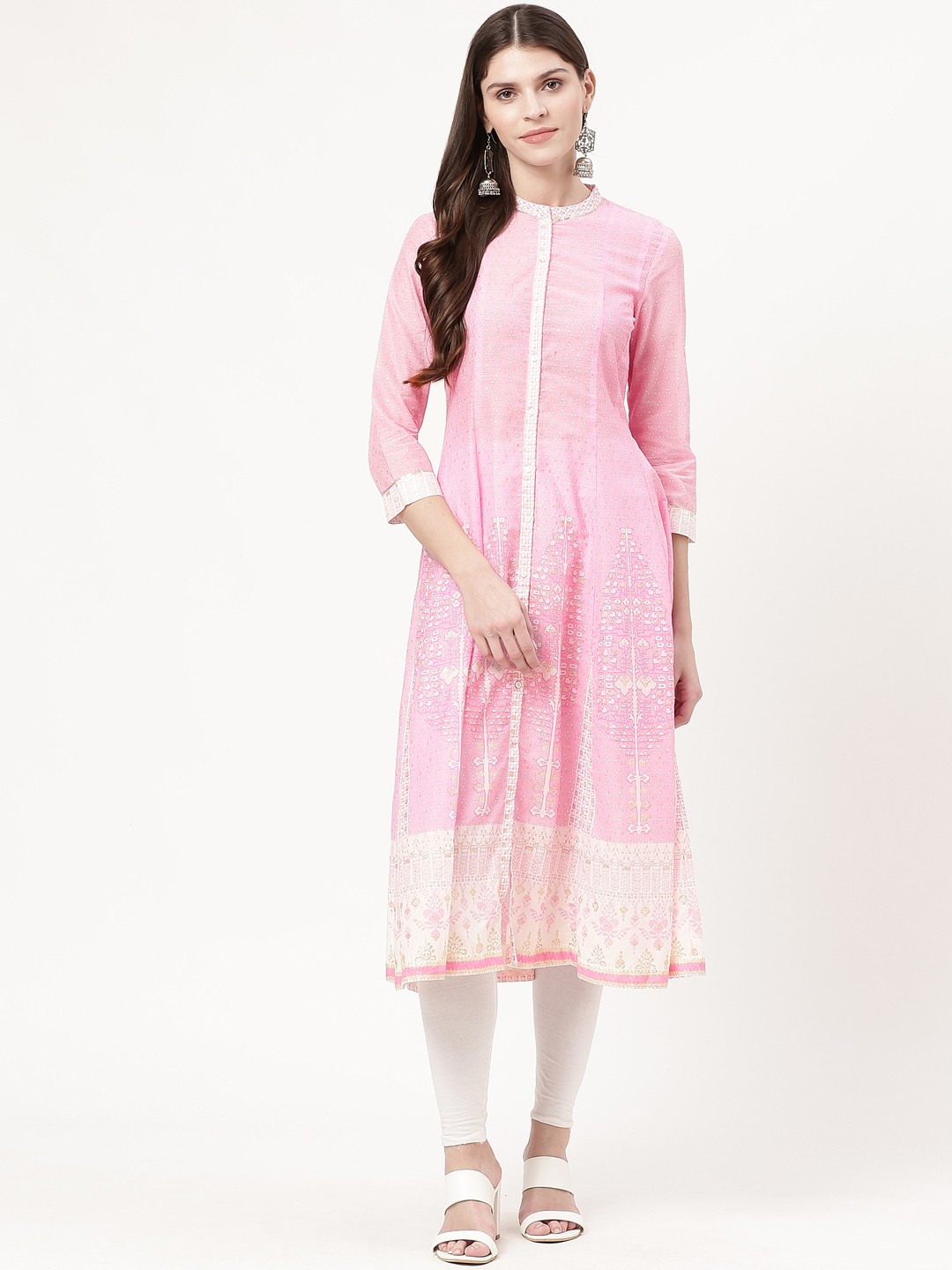 

W Women Pink & White Printed Anarkali Kurta