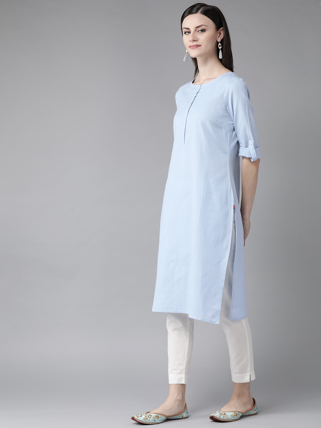 

W Straight Cotton Kurta, Blue