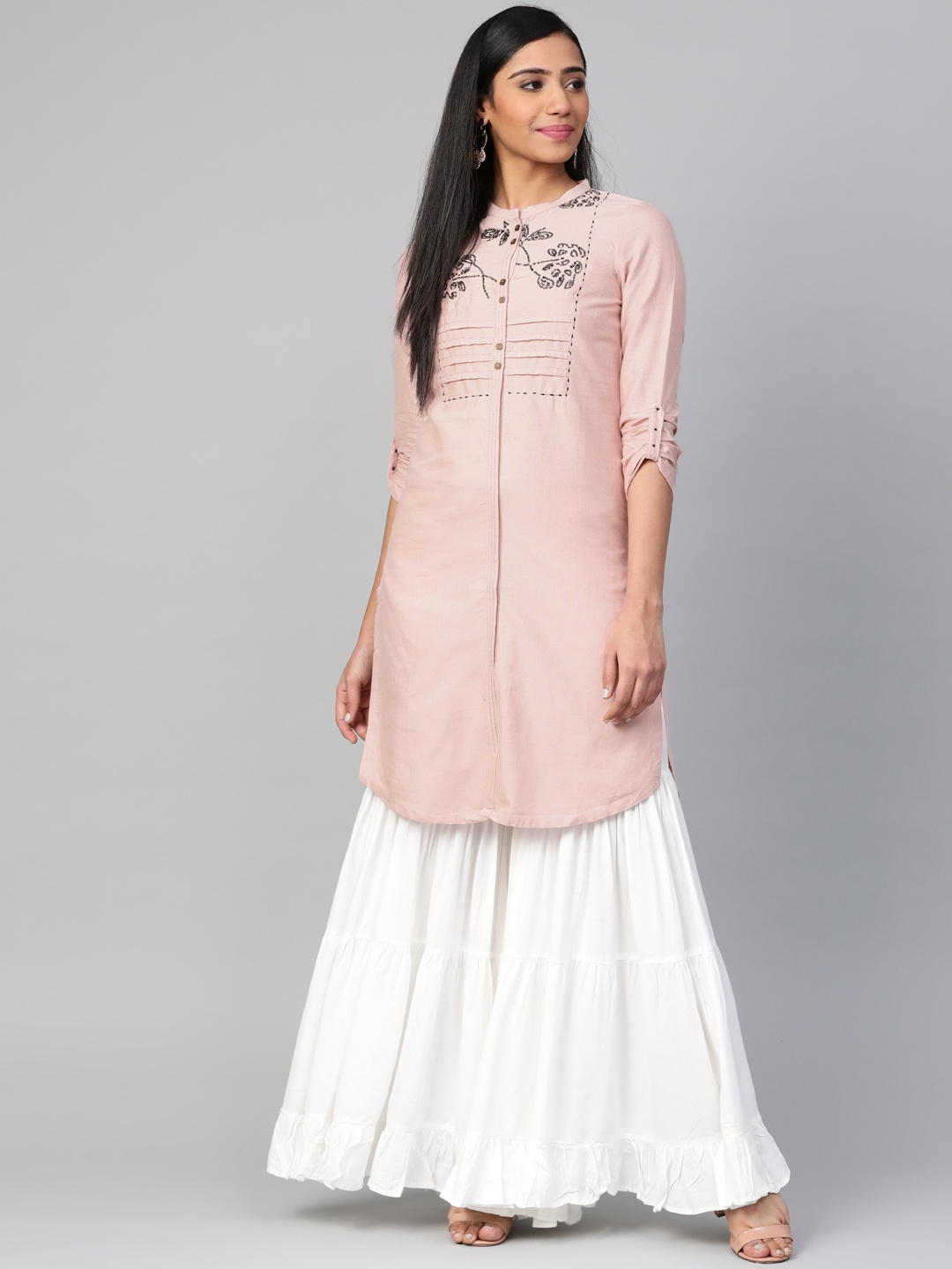 

W Women Pink Yoke Design Straight Kurta
