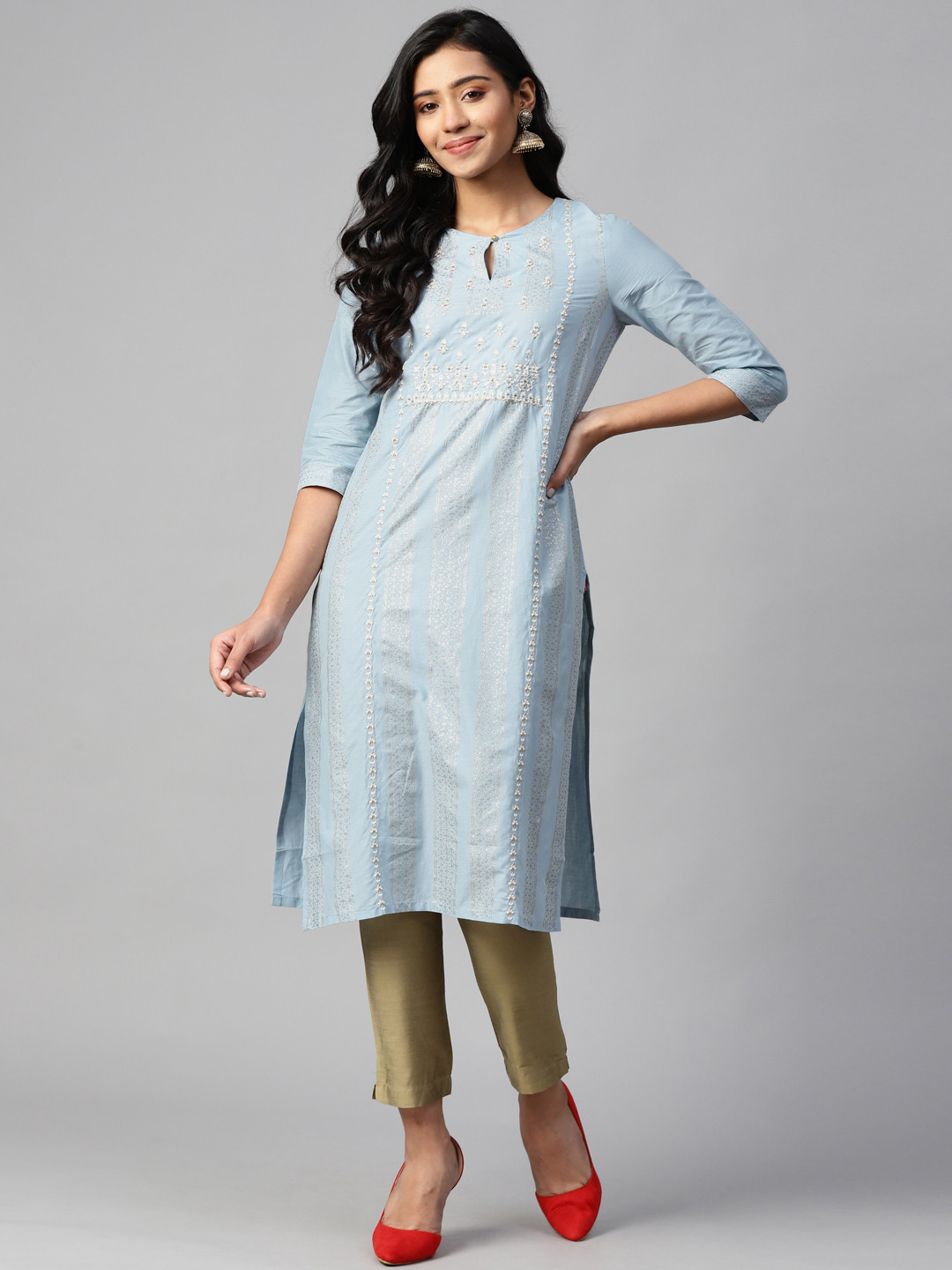 

W Straight Cotton Kurta, Blue