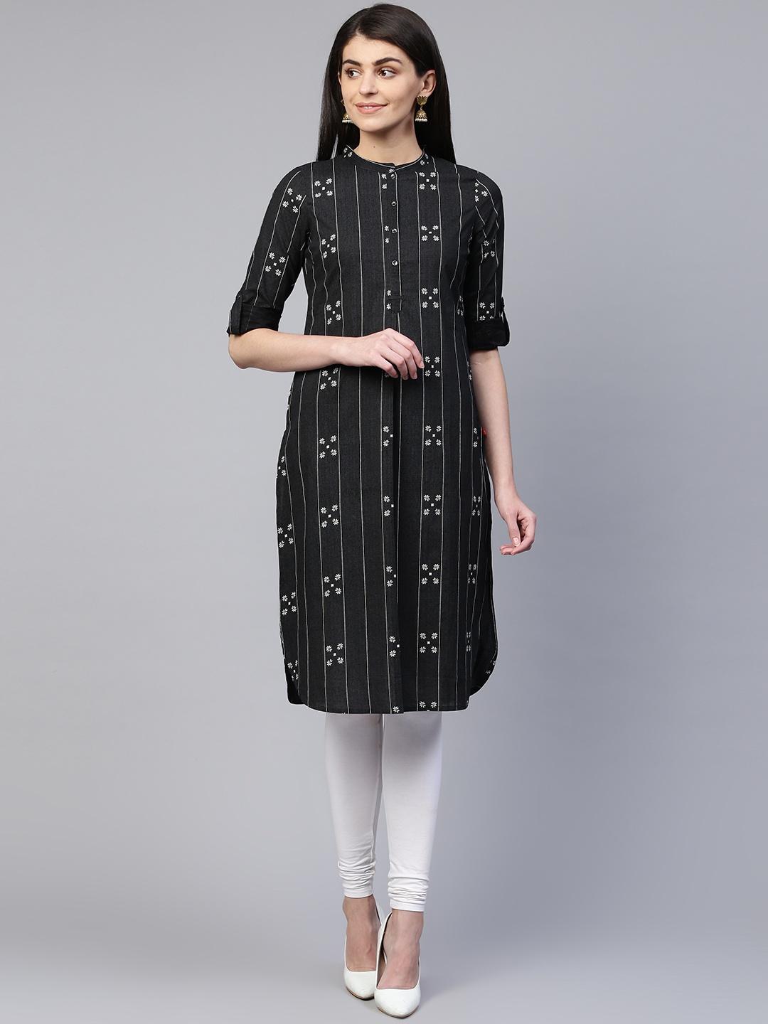 

W Straight Cotton Kurta, Black