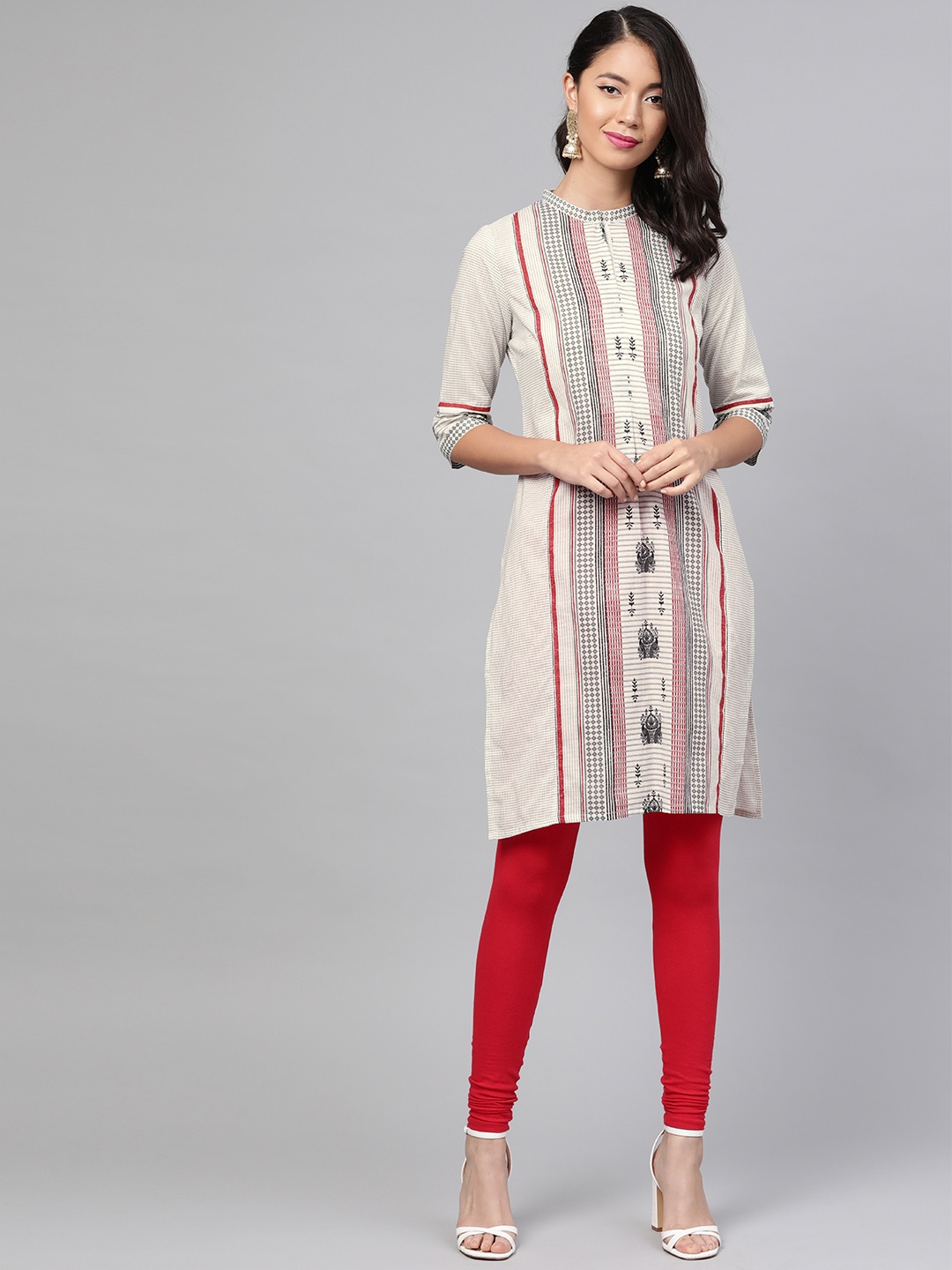

W Women Straight Cotton Kurta, Off white