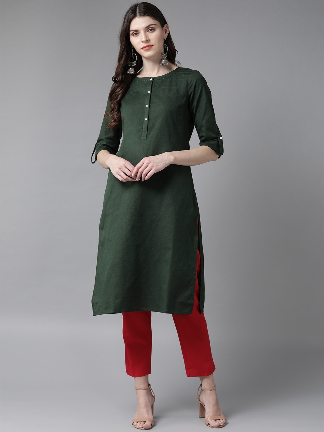 

W Straight Cotton Kurta, Green