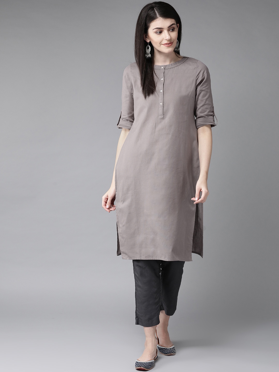 

W Straight Cotton Kurta, Grey