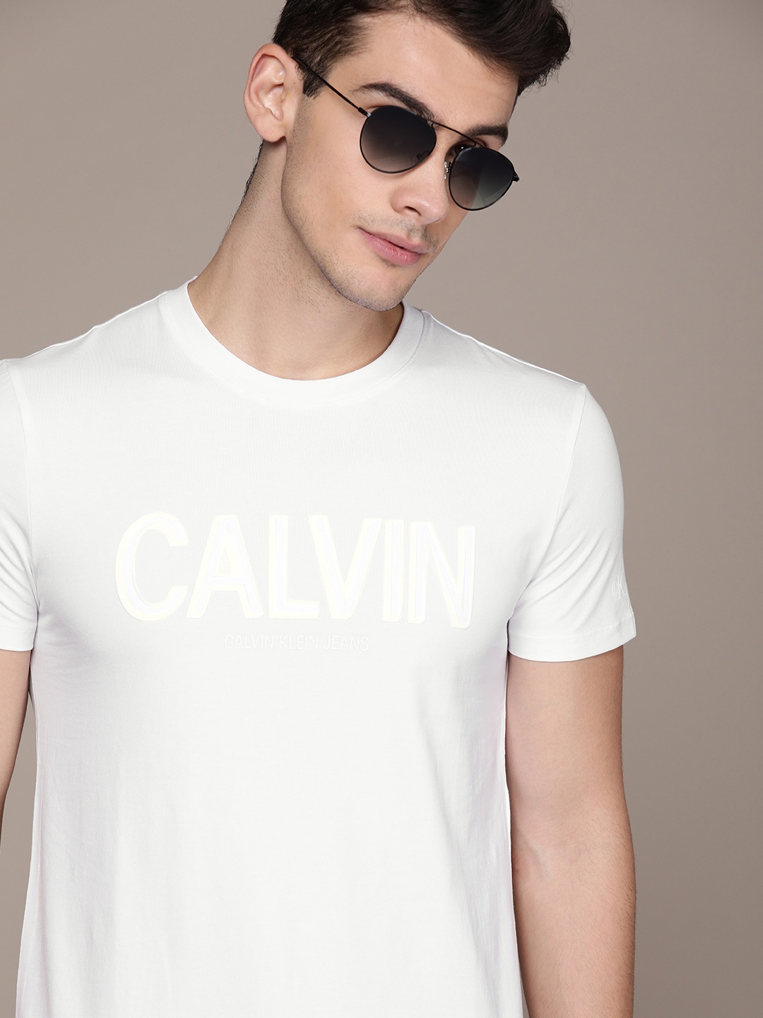 

Calvin Klein Jeans Men White Printed Round Neck T-shirt