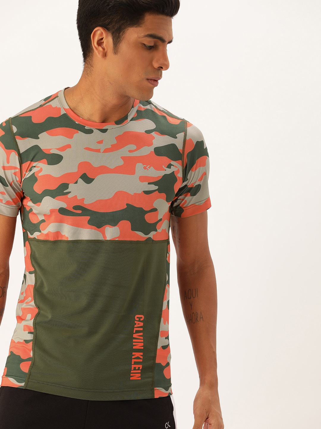 

Calvin Klein Jeans Performance Men Olive Green Printed Round Neck T-shirt