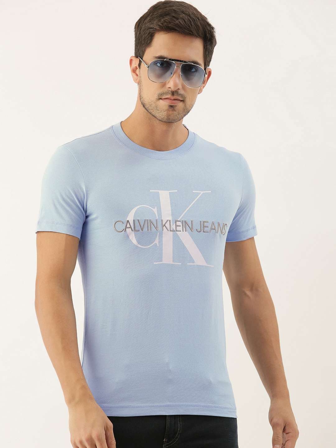 

Calvin Klein Jeans Men Blue Printed Slim Fit Round Neck T-shirt