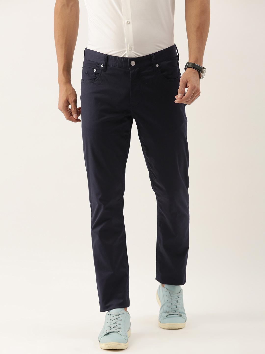 

Calvin Klein Jeans Men Navy Blue Slim Fit Solid Chinos