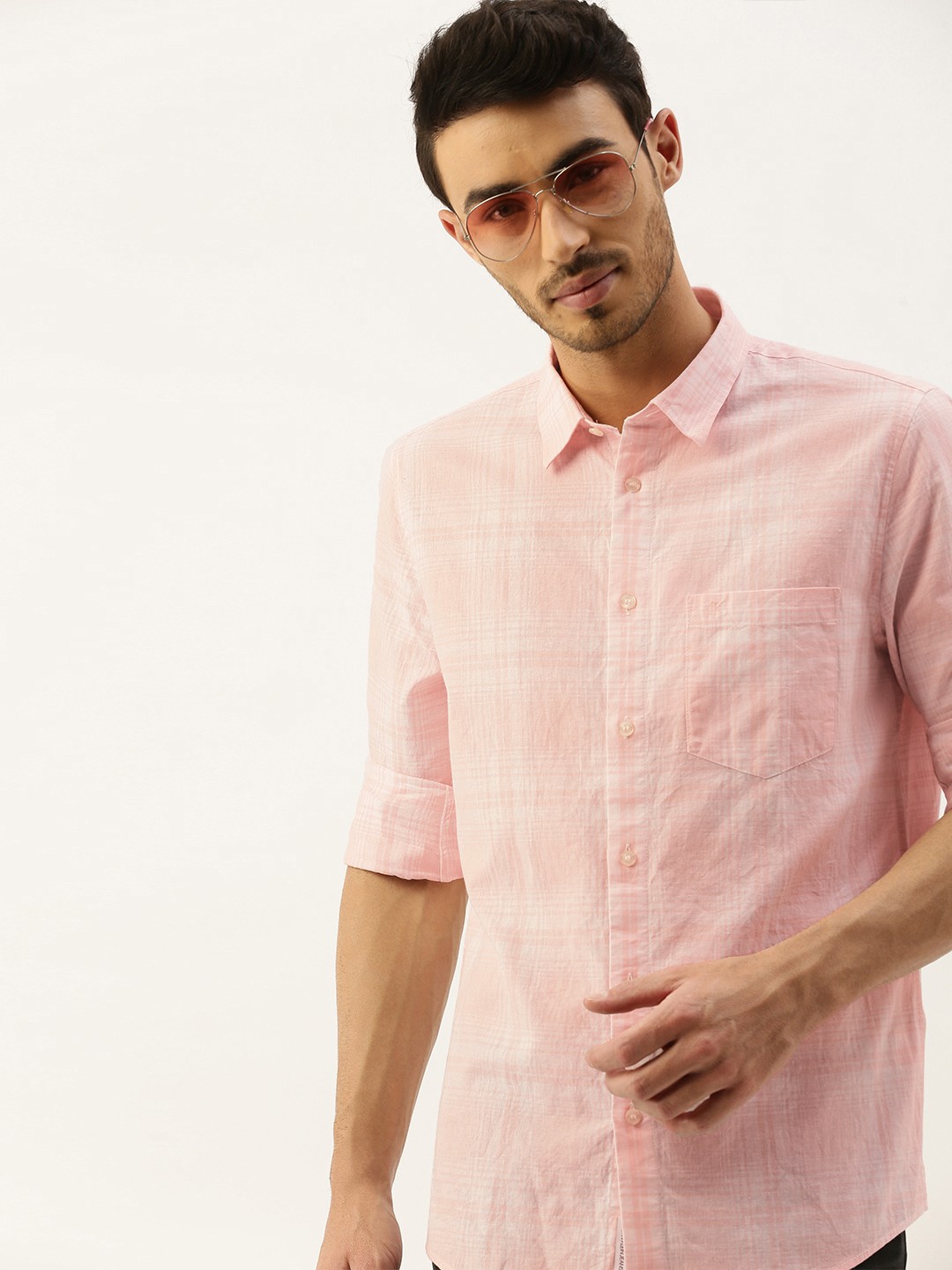 

Calvin Klein Jeans Men Pink & White Slim Fit Checked Casual Shirt