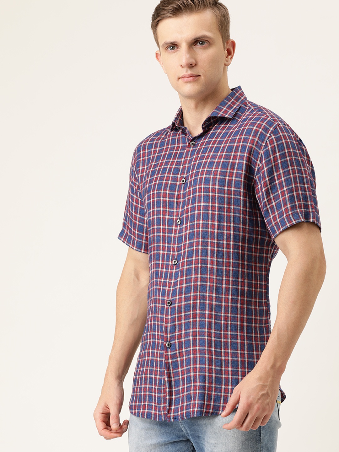 

Calvin Klein Jeans Men Navy Blue & White Slim Fit Checked Casual Shirt