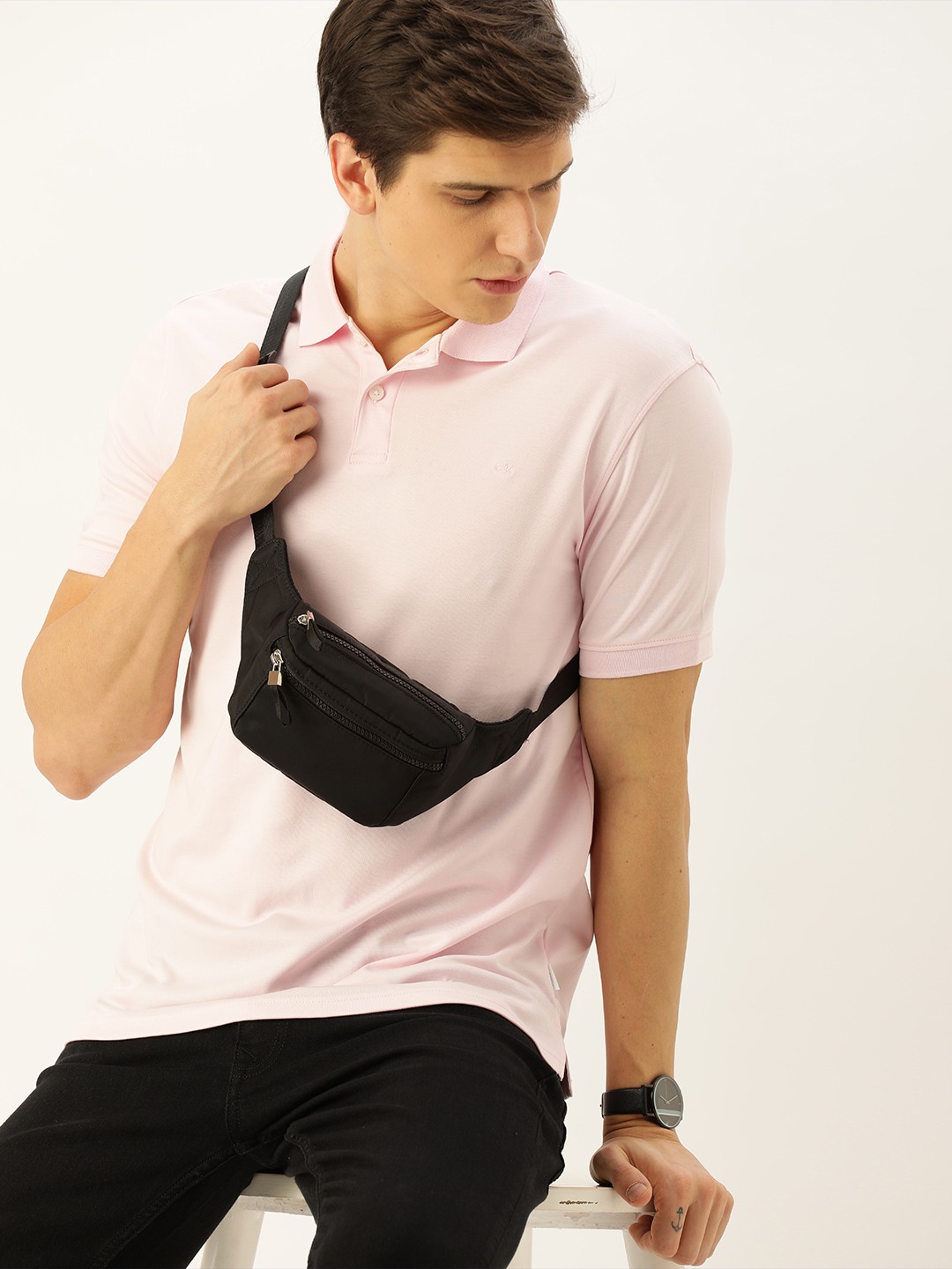 

Calvin Klein Jeans Men Pink Solid Polo Collar Pure Cotton T-shirt